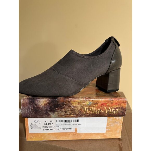 Bella Vita Women's Fashion Boot with Croco Detail Block Heel Gray Size 10 Wide - Picture 7 of 7